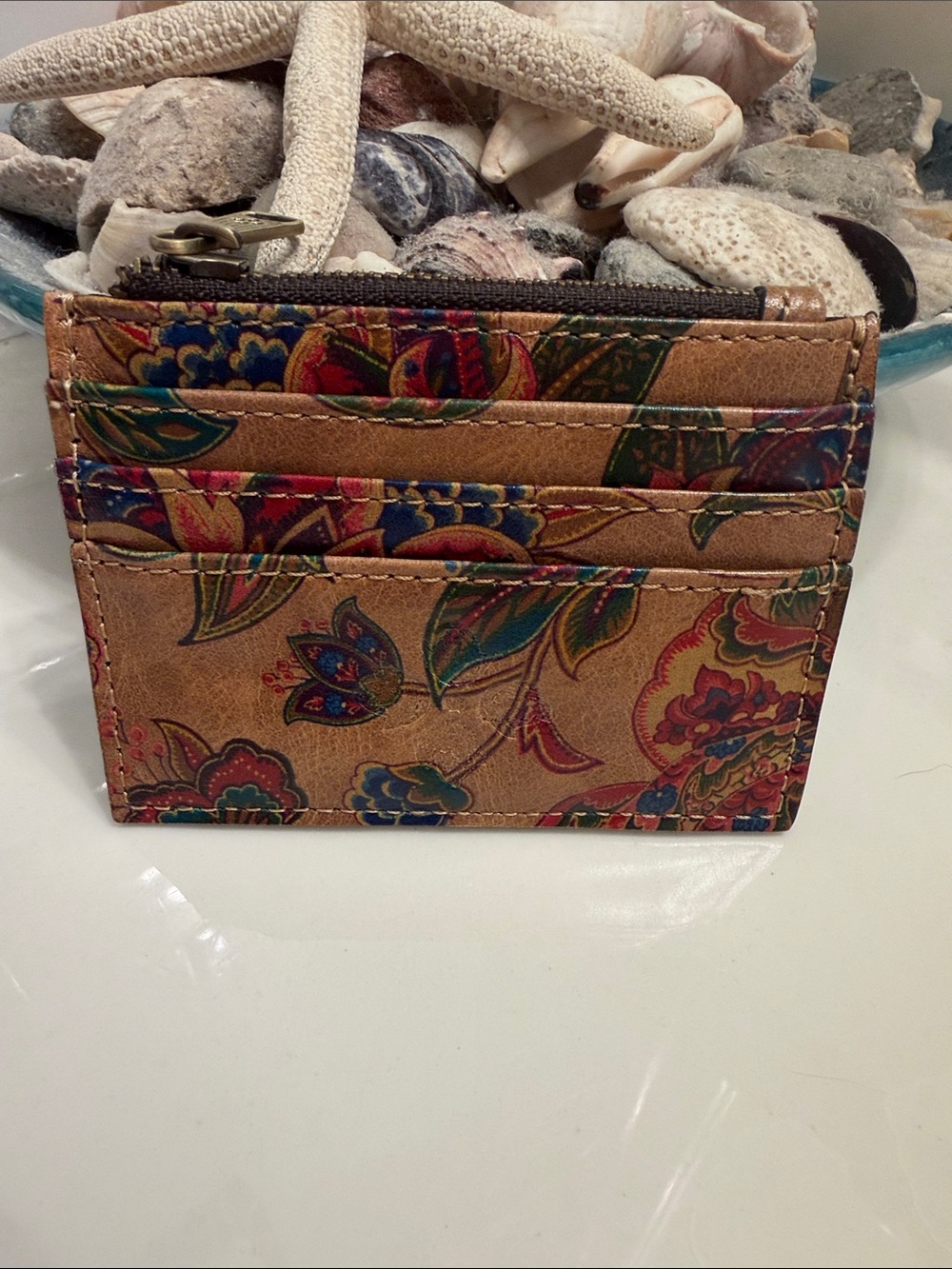 Patricia Nash Tan Floral Card & Key Zip Holder